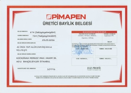 СЕРТИФИКАТ ДИЛЕРСТВА AS İMZA YAPI PİMAPEN, СРОК ДЕЙСТВИЯ ДО 2026 ГОДА